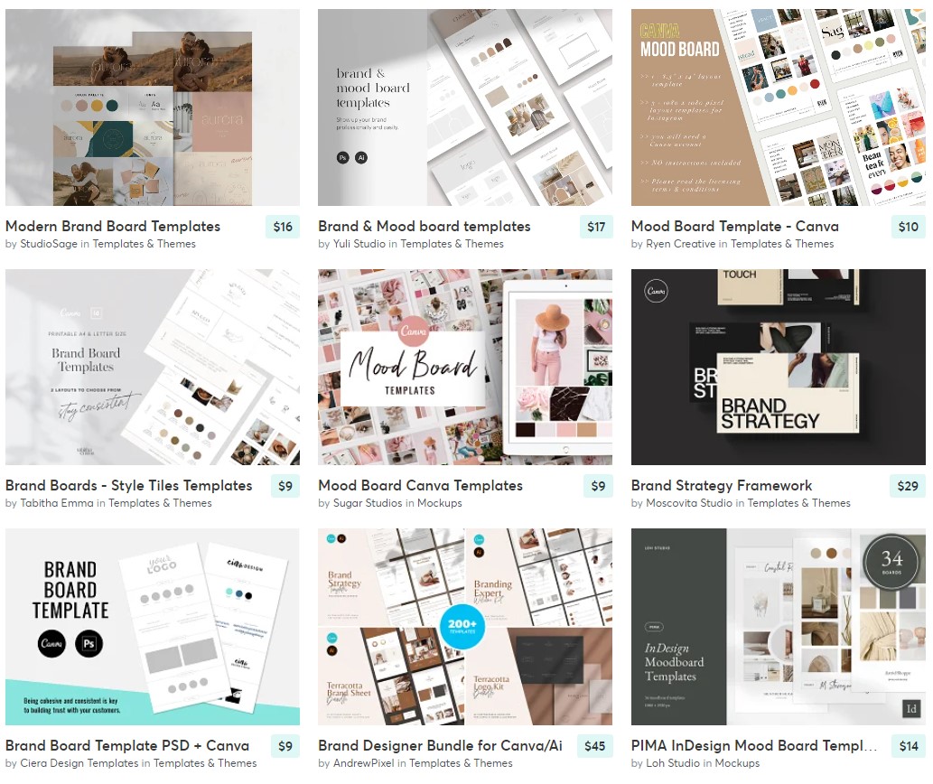 Brand Board examples and templates on Creative Market