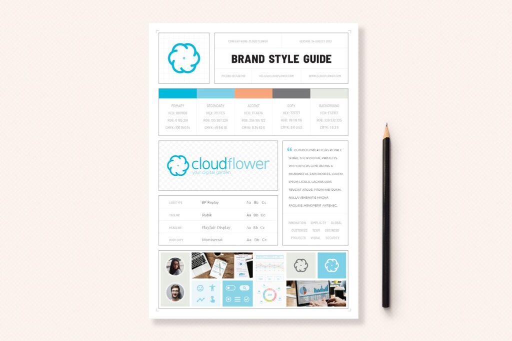 One page brand board template by Sargatal from Creative Market