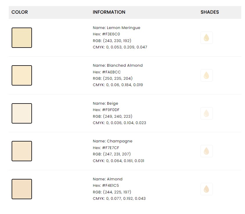 Champagne Gold HEX Codes by Scheme Color